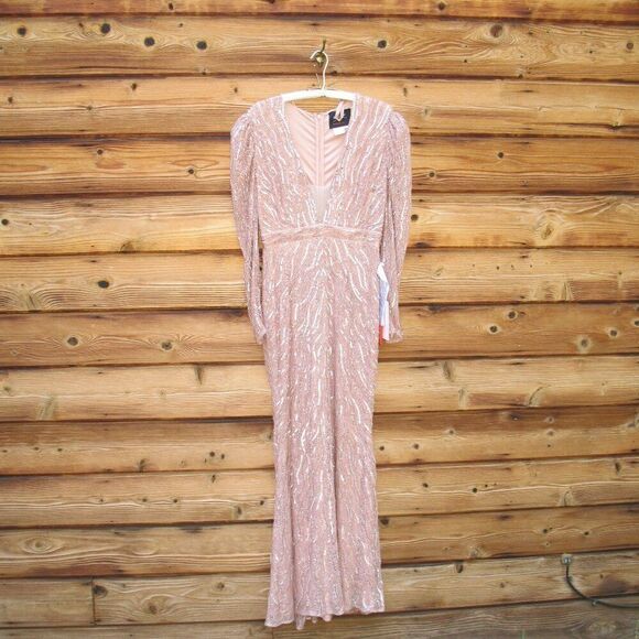 Mac Duggal 93574 Womens Pink Beaded Puff Sleeve Trumpet Gown - Picture 5 of 15